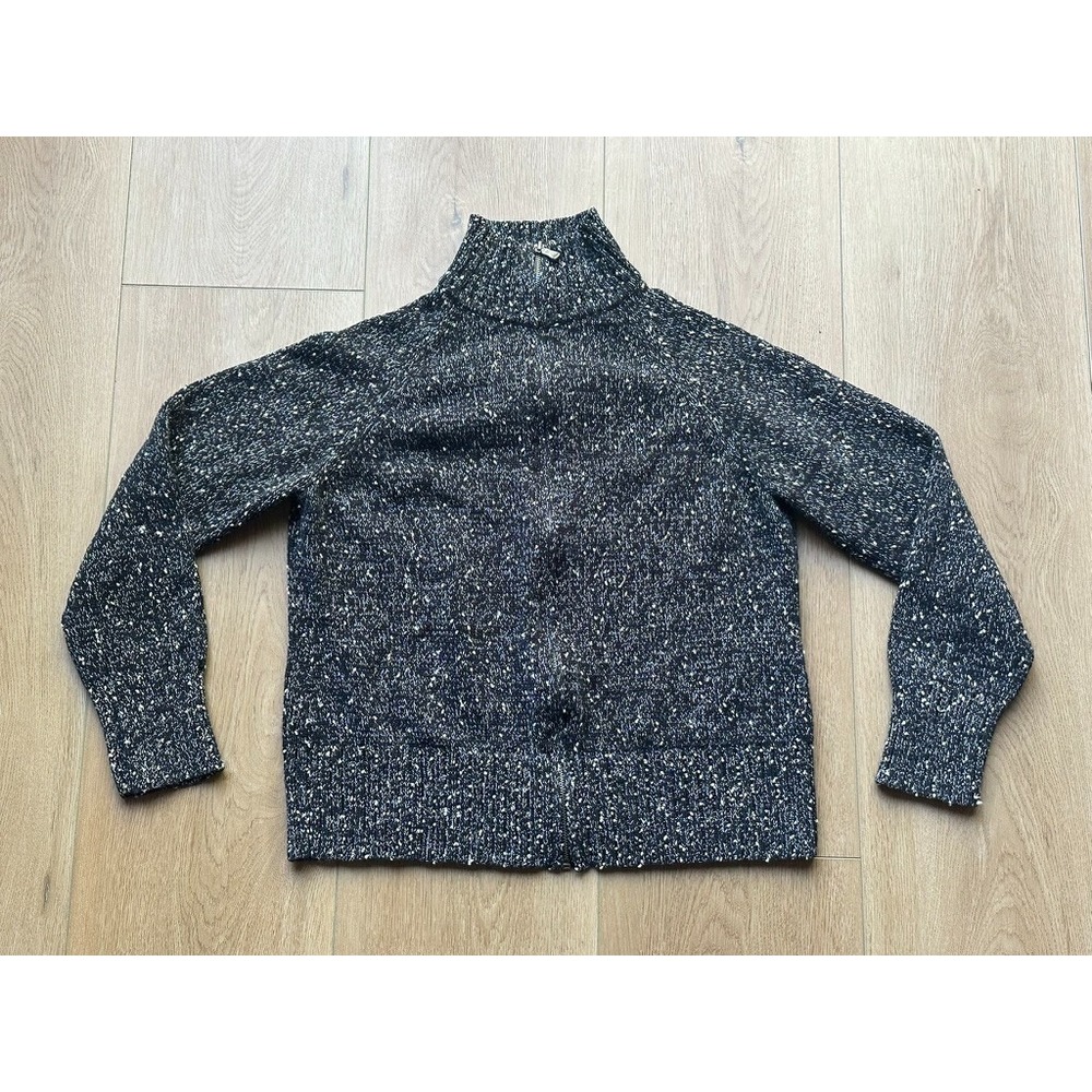 Vtg Liz Claiborne Black White Marled Knit‎ Full Zip Sweater Mock Women Medium